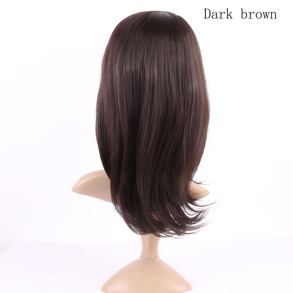 HAIRRO Synthetic 13Inch Dark Brown Medium Long Bob Synthetic Wigs With Bangs Layered Hair Natural Straight Wigs For Women